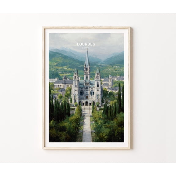 Lourdes France Sanctuary of Our Lady Religious Wall Art, Unframed Paper Poster 8x10in