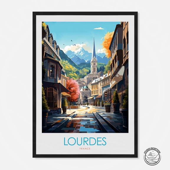 Lourdes Minimal Print France Travel Poster Travel Art By Studio Inception Prints For Gallery Wall Our Lady Of Lourdes Wall Decor