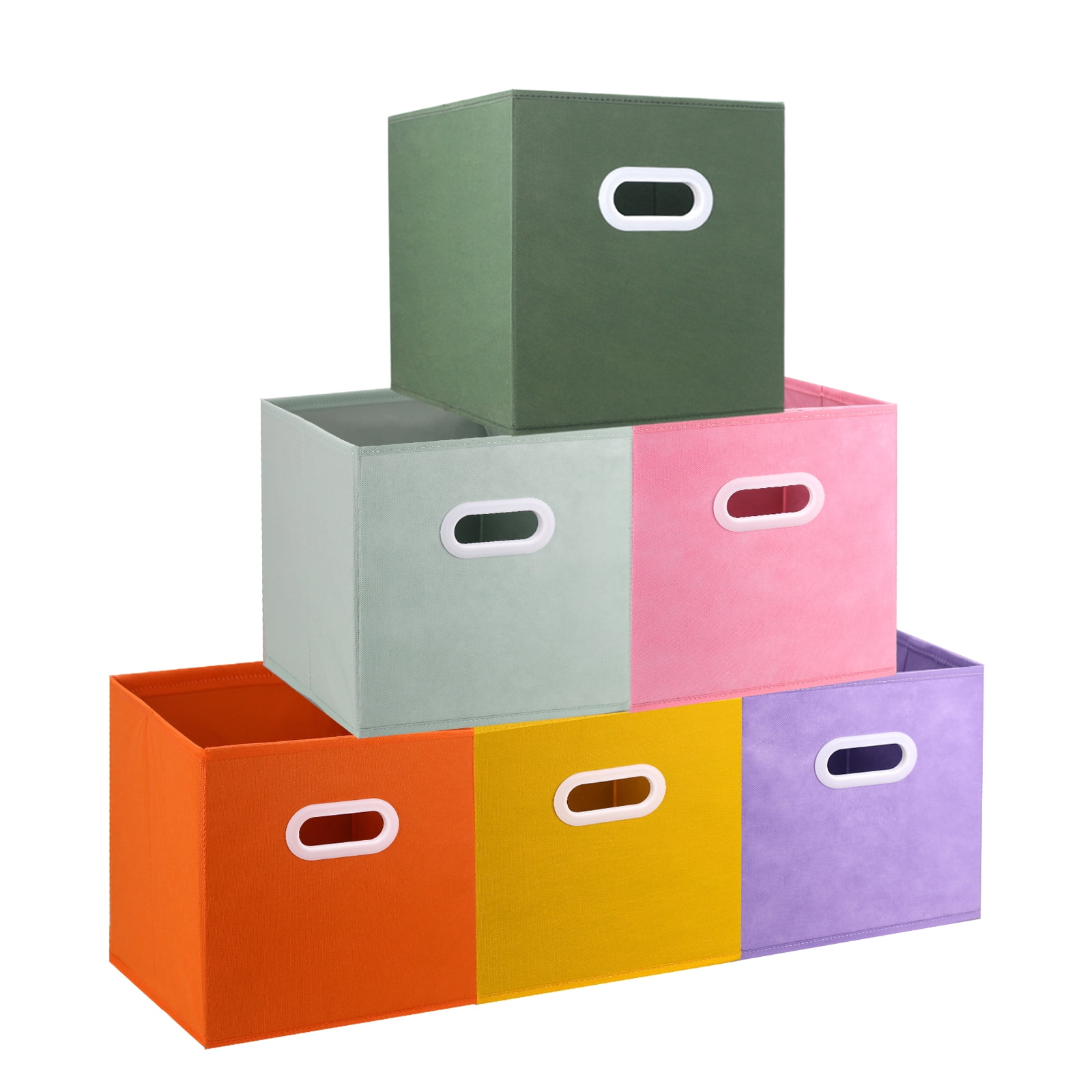 Lourome Storage Cubes, 11-inch Cube Storage Bin, 6 Sets Foldable Fabric Storage Cubes With Handles, 6 Cube Storage Organizer, Storage Cube Bins for Toys, Clothes and Books.