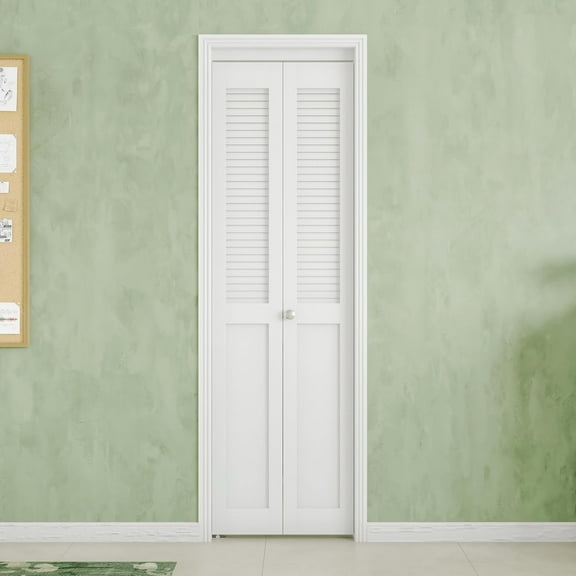 Louver Closet Door, Half-Panel Bi-Fold Doors for 24inĂ—80in Opening, Finished Interior Door Slab, Folding Doors with Hardware, MDF&PVC, White
