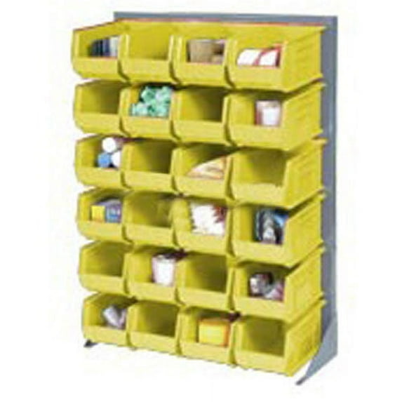 Louvered Bin Rack With (24) Yellow Stacking Bins, 35"W x 15"D x 50"H