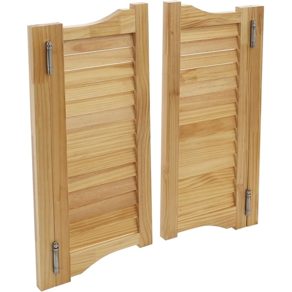 Louvered Cafe Swinging Door, Solid Wood Swing Saloon Doors with Hinges Hardware, Entrance Partition Door for Hallway Kitchen Shop Bar Pet Gate Shop, Auto Close (31.5 x 35.4in, Wood Color)