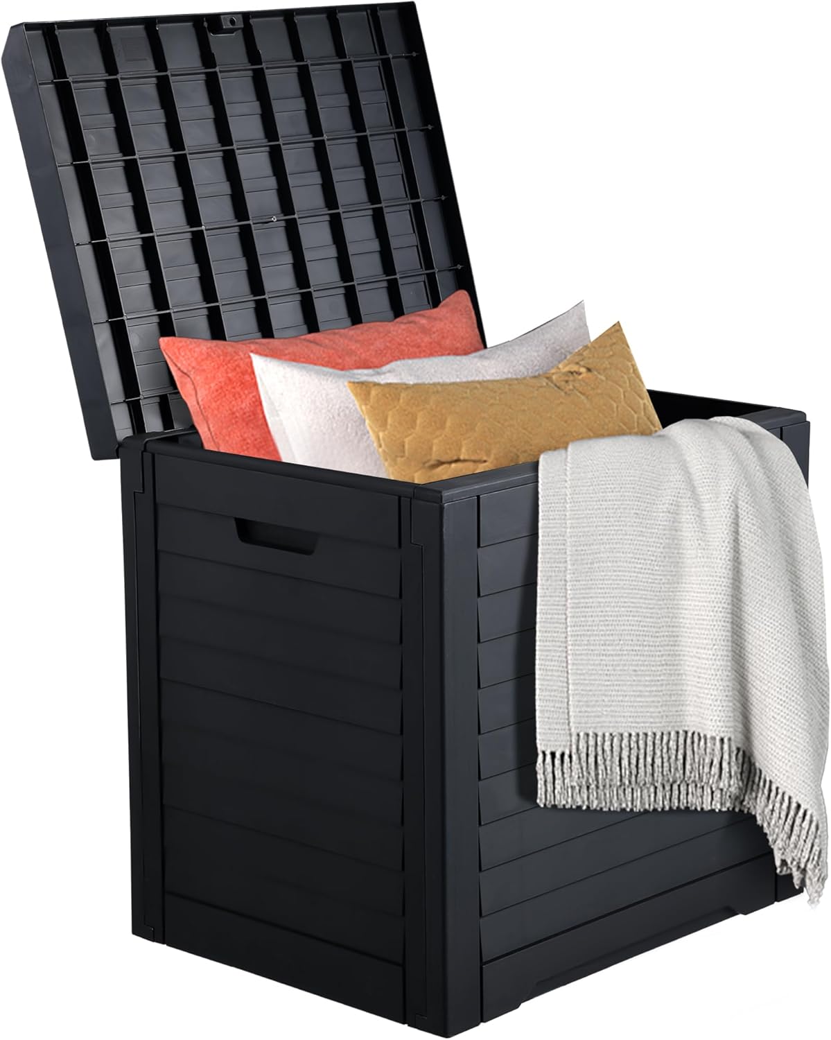 Louvered Large Deck Box, 31 Gallon Resin Outdoor Storage Box for Patio