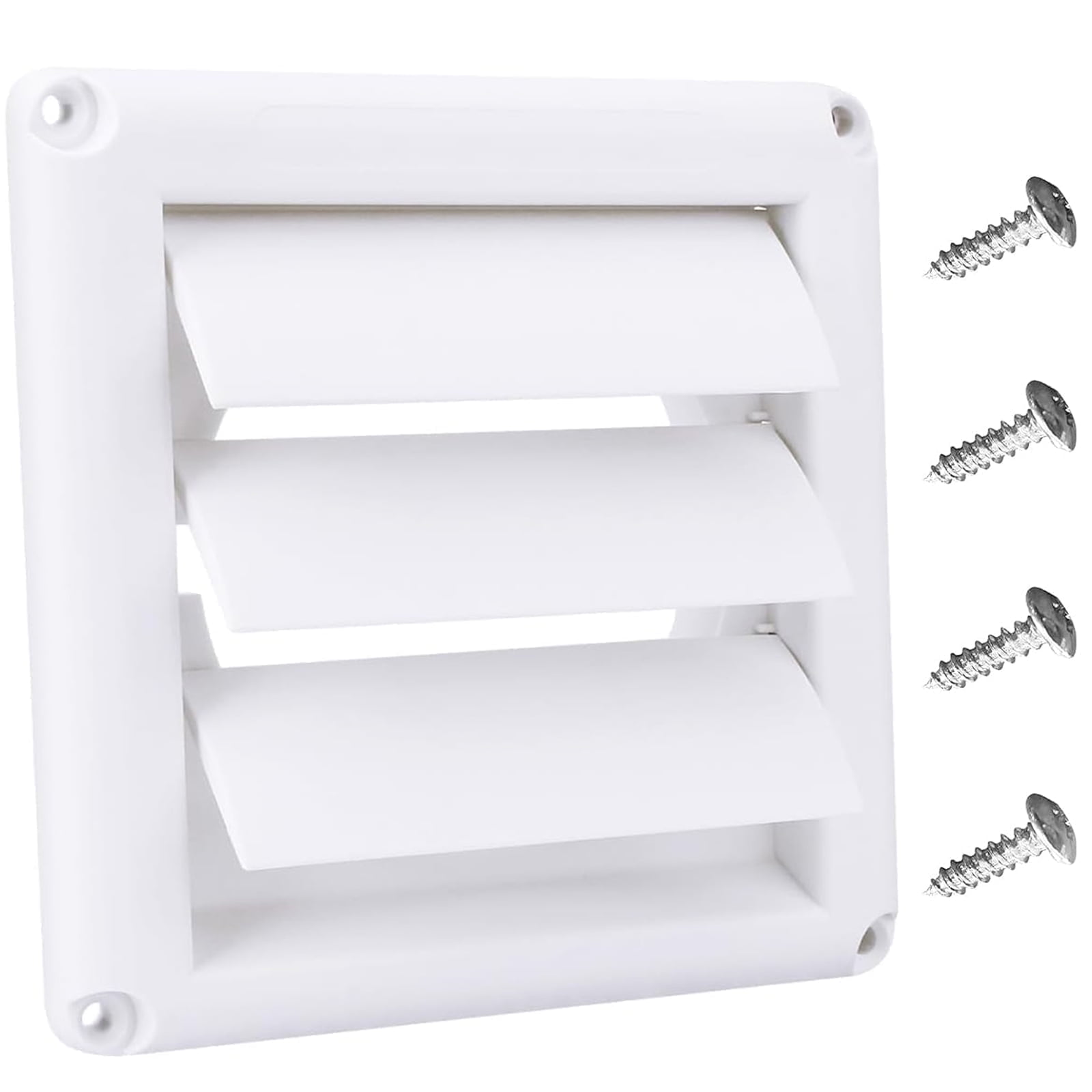 Detetap Vent Louvered Weather-Resistant Outdoor Plastic Dryer Vent Cover for 4 inch Pipe, UV Protection for Maximum Airflow Efficiency & Long-Lasting Durability，Includes 4 Screw (White)