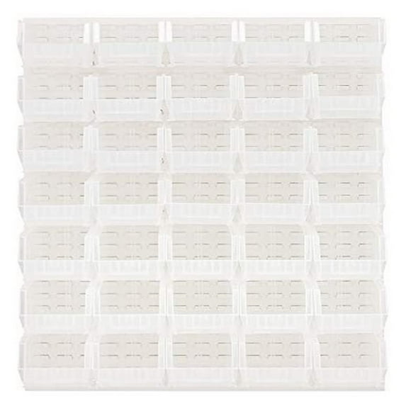 Louvered Panel, wall mounted, 48"L x 15"D x 61"H, includes: (35) QUS240, clear bins, heavy-duty 16 gauge cold rolled steel, oyster white enamel coated finish (mounting hardware not included)