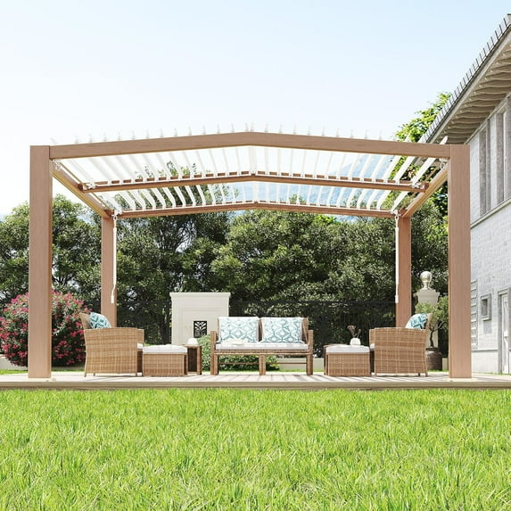 Louvered Pergola 11' x 13', Outdoor Pergola with Adjustable Louvered Roof, Reinforced Aluminum Frame, Integrated Drainage System, Hardtop Gazebo for Patio, Deck, Wood Grain