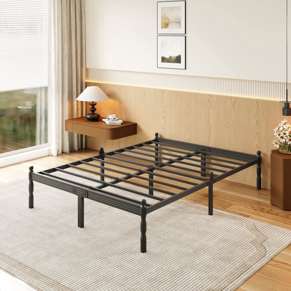 LOUVETA 14 inch Queen Heavy Duty Metal Bed Frame with Non-Slip Stoppers, No Box Spring Needed, Sturdy Steel Slat Support