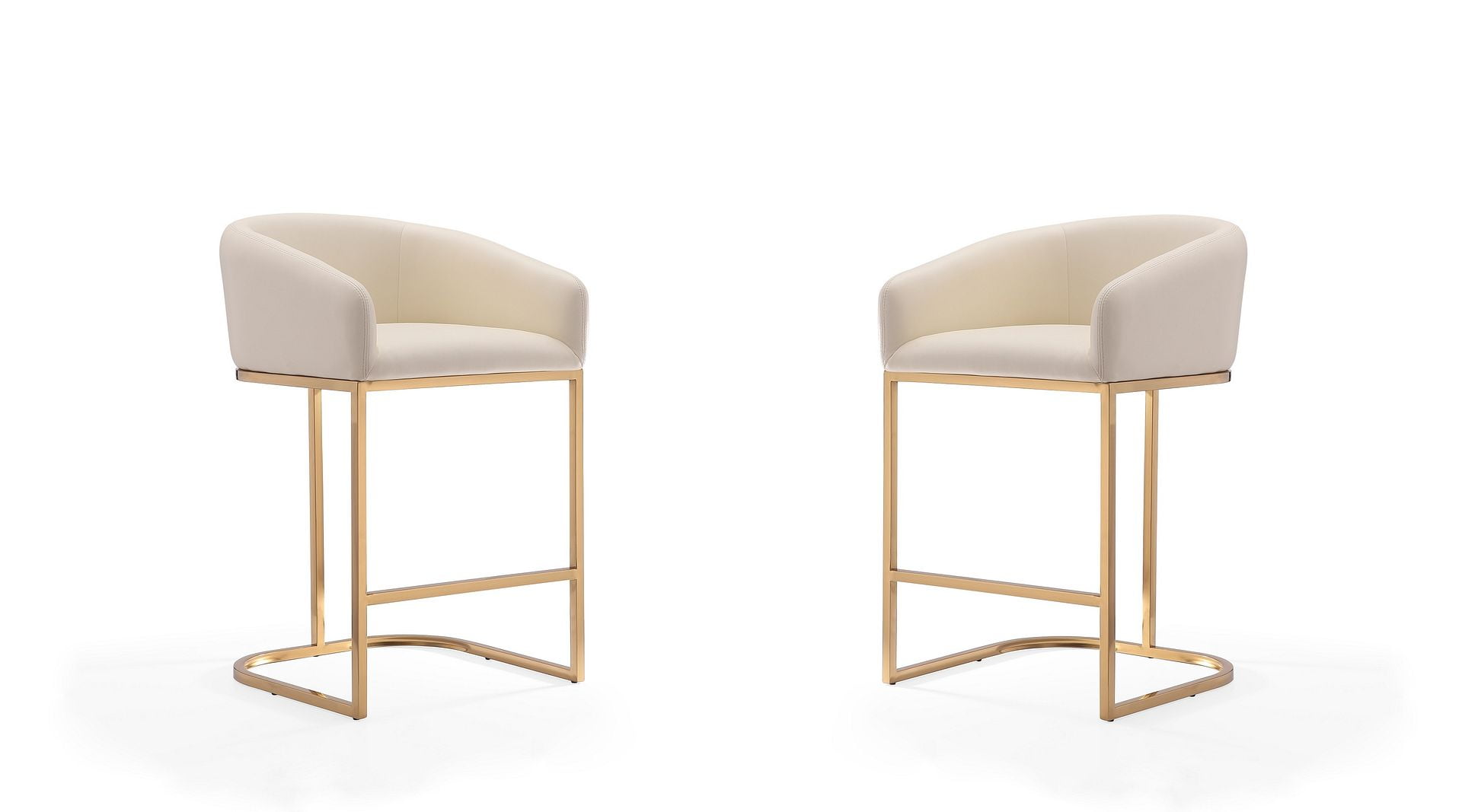 Cream Leather 36'' Upholstered Counter Stool with Metal Frame