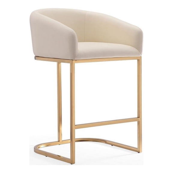 Maklaine Faux Leather Bar Stool Chair in Cream With Semi-circle Seat & Footrest