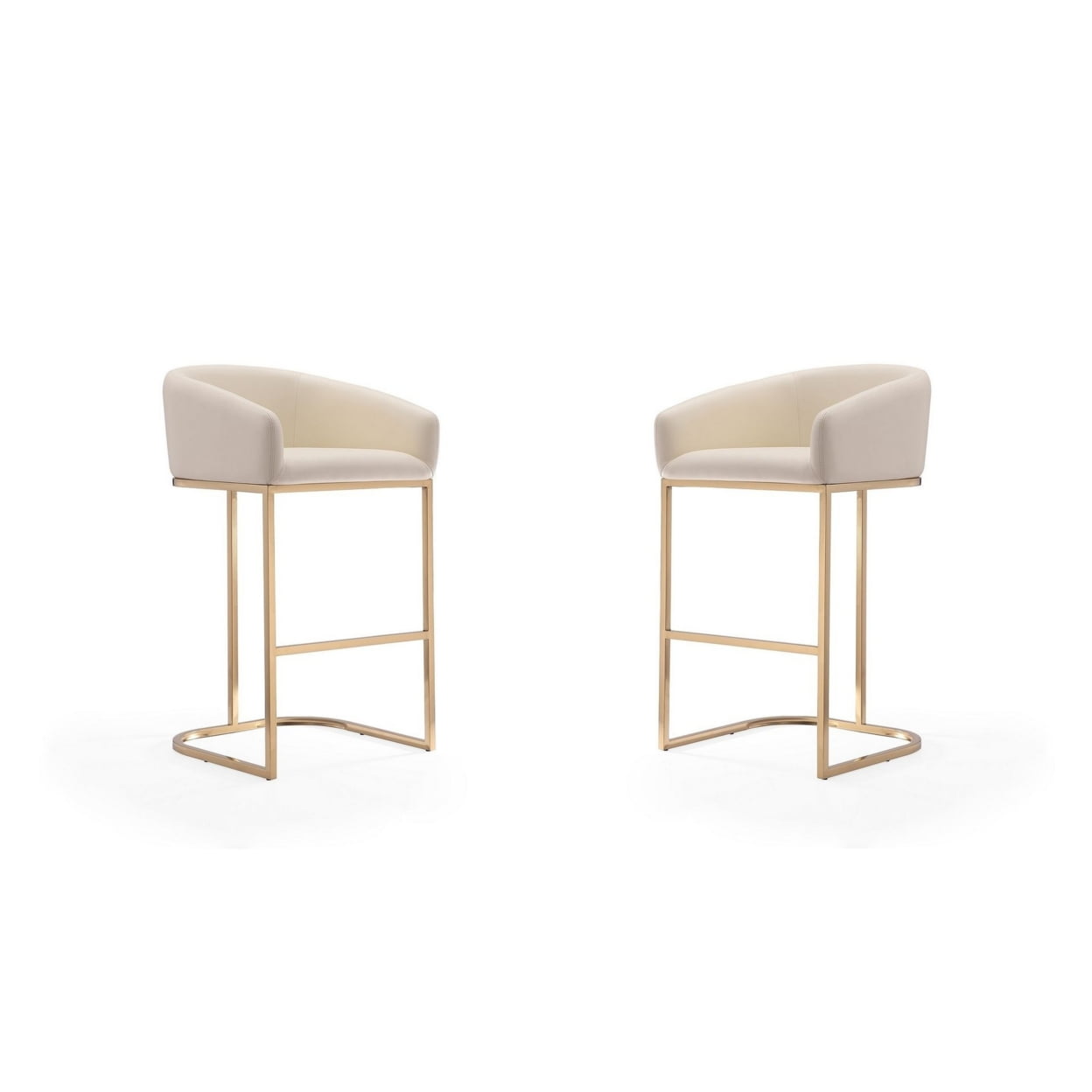 Manhattan Comfort Louvre Cream Leather Barstool with Gold Base (Set of 2)