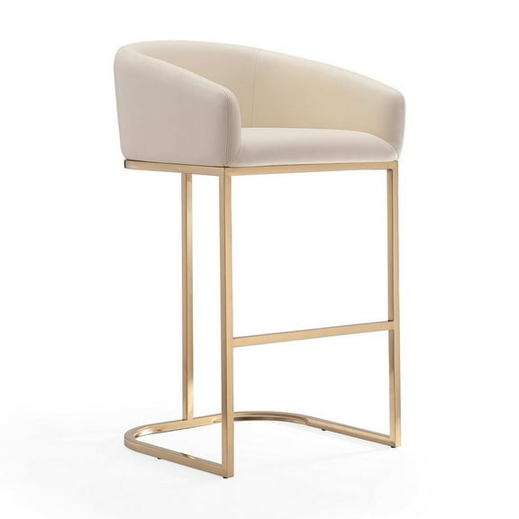Manhattan Comfort Louvre 30" Faux Leather Barstool in Cream/Gold
