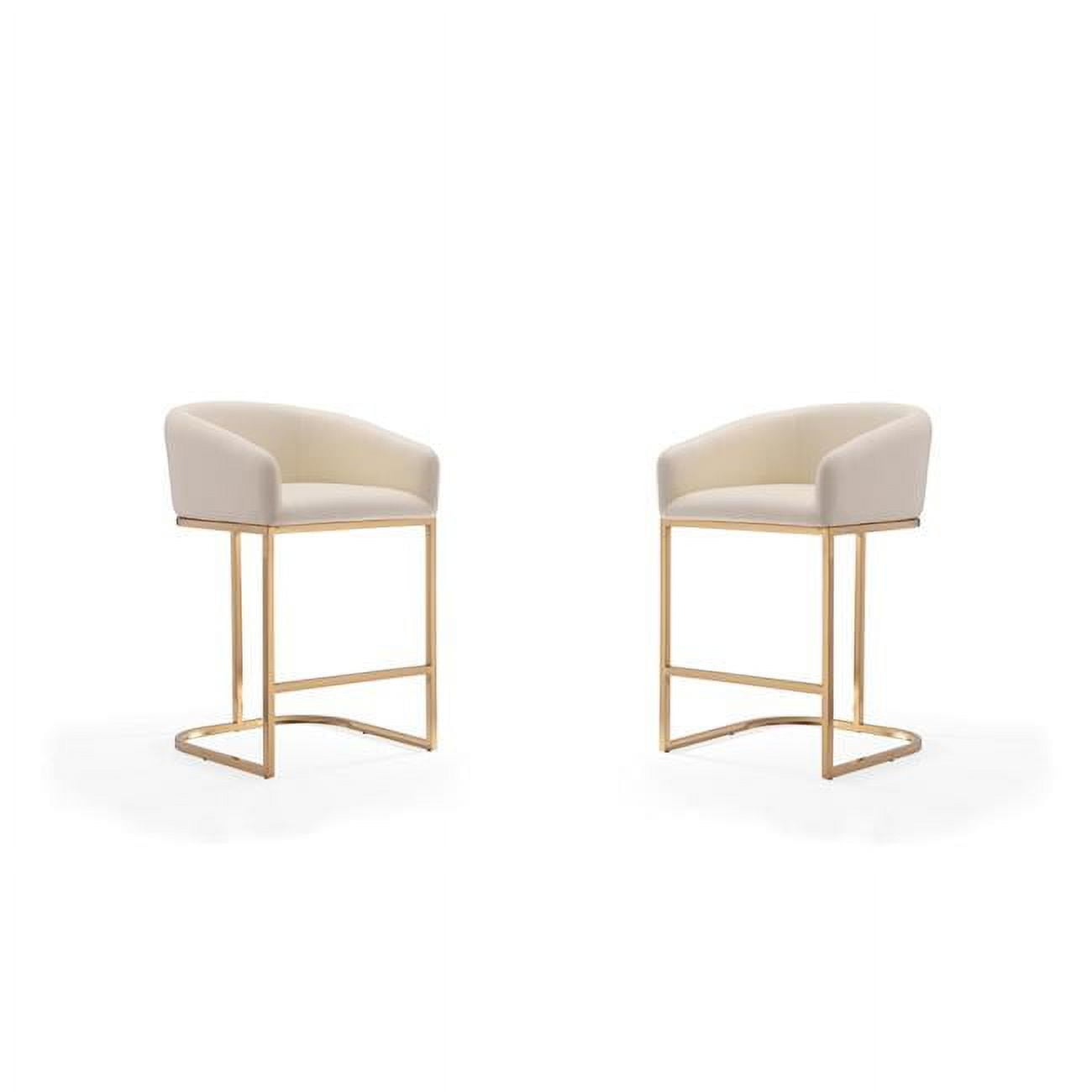 Manhattan Comfort Louvre Cream Leather Barstool with Gold Base (Set of 2)