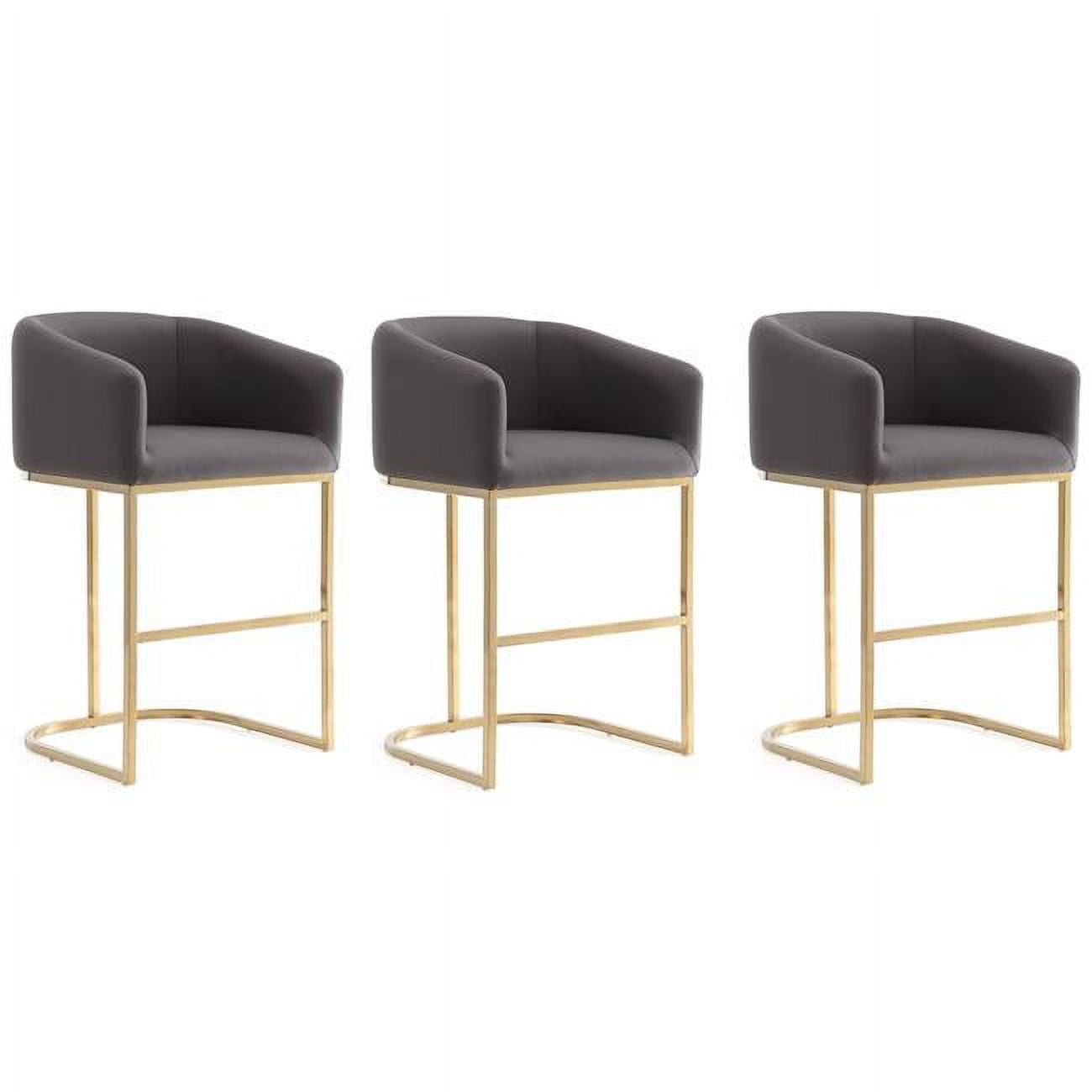 Elegant Mid-Century Modern Gray Leather 26" Counter Stool Set