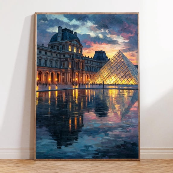 Louvre Museum Paris France Evening Scene Print, Unframed Canvas Size 12x18