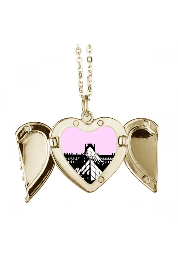 Louvre Museum Renaissance Seine Folded Wings Peach Heart Pendant Necklace