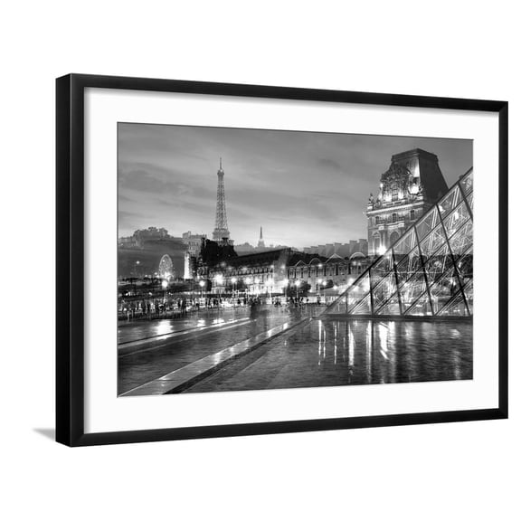 Art.com Louvre with Eiffel Tower Vista #2 Photographic Print by Alan Blaustein, Black Frame Wall Art, 29" x 21"