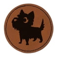 thumbnail image 1 of Lovable Cartoon Cairn Terrier 2.5" Faux Leather Round Engraved Iron-On Patch - Brown, 1 of 6
