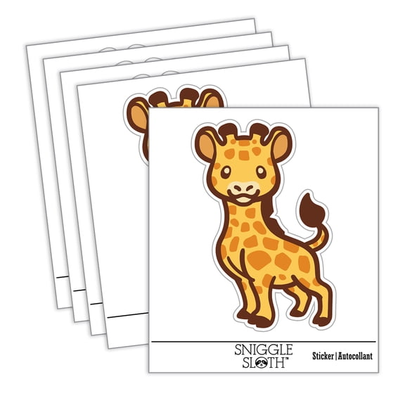 Lovable Giraffe African Zoo Animal Car Window Bumper Water Bottle Phone Tablet Laptop Waterproof Vinyl Decal Sticker Set 5-Pack - Gloss Finish - 4.0"