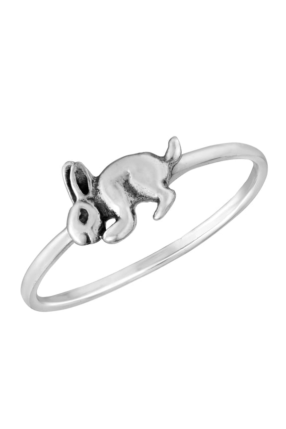 Lovable Hopping Bunny Rabbit Sterling Silver Band Ring-7