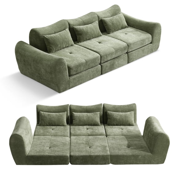 Lovableguy 101'' Oversized Modular Sectional Couch,Convertible Chenille 4-in-1 Folding Floor Couch,Boneless Cloud Sofa Bed for Living Room,No Assembly,Green