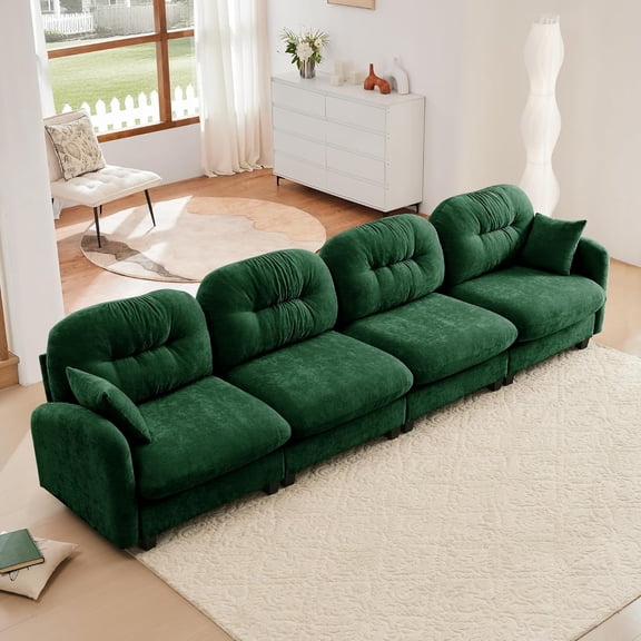 Lovableguy Chenille Modular Sectional Sofa,Modern Upholstered 4 Seater Modular Cloud Couch with Deep Seat and Tufted Backrest for Living Room Apartment,Green