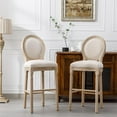 thumbnail image 1 of Lovableguy French Country Counter Height Bar Stools Set of 2,Comfy Vintage Barstools with Upholstered Seat and Back,Solid Wood Frame,Armless Bar Chair,Beige and Natural, 1 of 8