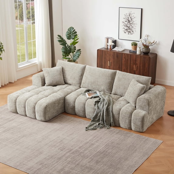 Lovableguy L-Shape Oversized Sectional Sofa,Chenille Modular Cloud Couch Sectional with Left Chaise Lounge,No Assembly,Upholstered Floor Sofa for Living Room Bedroom,khaki