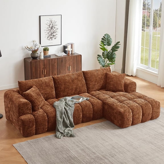 Lovableguy L-Shape Oversized Sectional Sofa,Chenille Modular Cloud Couch Sectional with Right Chaise Lounge,No Assembly,Upholstered Floor Sofa for Living Room Bedroom,Orange