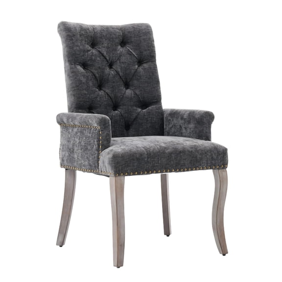 Lovableguy Mid Century Chenille Dining Chairs,Upholstered Tufted Kitchen Side Chairs with Armrests and Solid Wood Frame & Legs,for Dining, Kitchen & Living Room,Gray