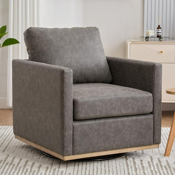 Lovableguy Modern Swivel Accent Chair,360 Degree Upholstered Barrel Chair Armchair,Comfy Single Sofa for Living Room Bedroom Nursery,PU,Gray