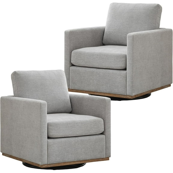 Lovableguy Modern Swivel Accent Chair Set of 2,360 Degree Upholstered Barrel Chair Armchair,Comfy Single Sofa for Living Room Bedroom Nursery,Chenille,Light Gray