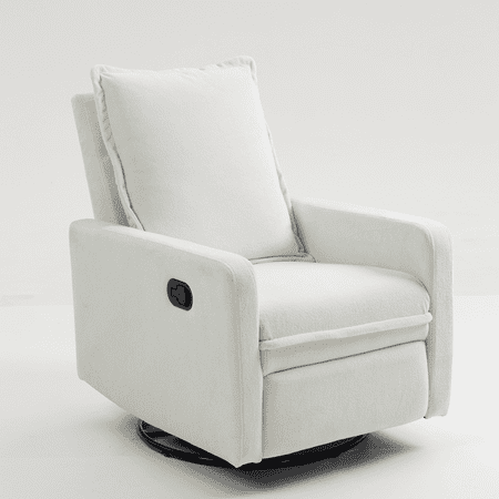 Lovableguy Modern Swivel Recliner Chair,Velvet Manual Button Nursery Glider Reclining Chair with Footrest,Comfy Upholstered Rocking Chair Living Room,Bedroom,White