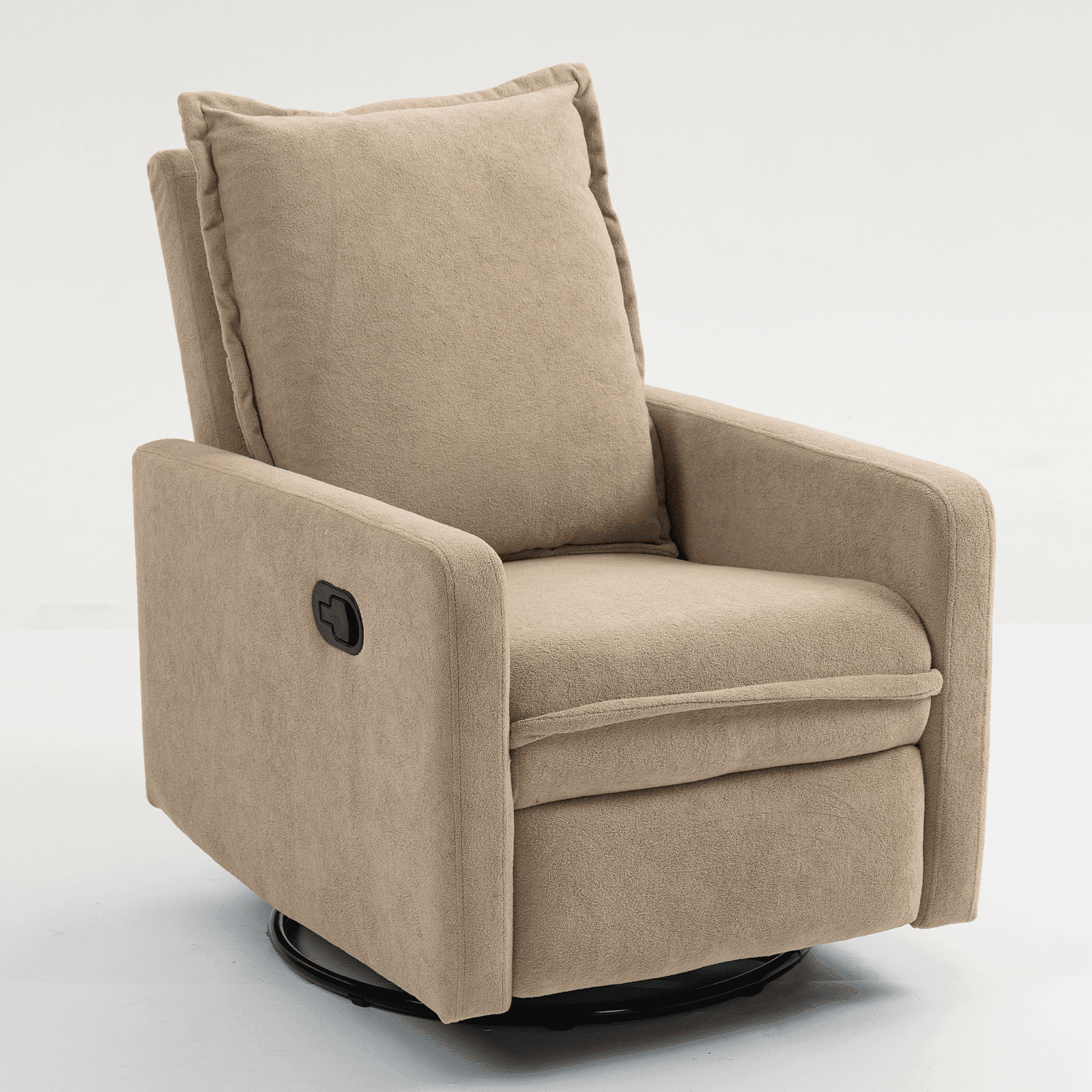 Lovableguy Modern Swivel Recliner Chair,Velvet Manual Button Nursery Glider Reclining Chair with Footrest,Comfy Upholstered Rocking Chair Living Room,Bedroom,Camel