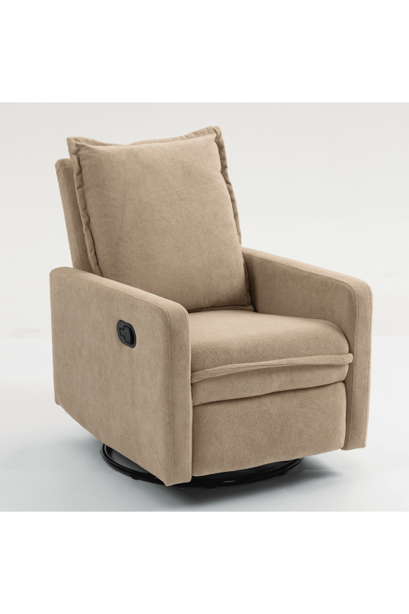 Modern Swivel Recliner Chair,Velvet Manual Button Nursery Glider Reclining Chair with Footrest,Comfy Upholstered Rocking Chair Living Room,Bedroom,Camel