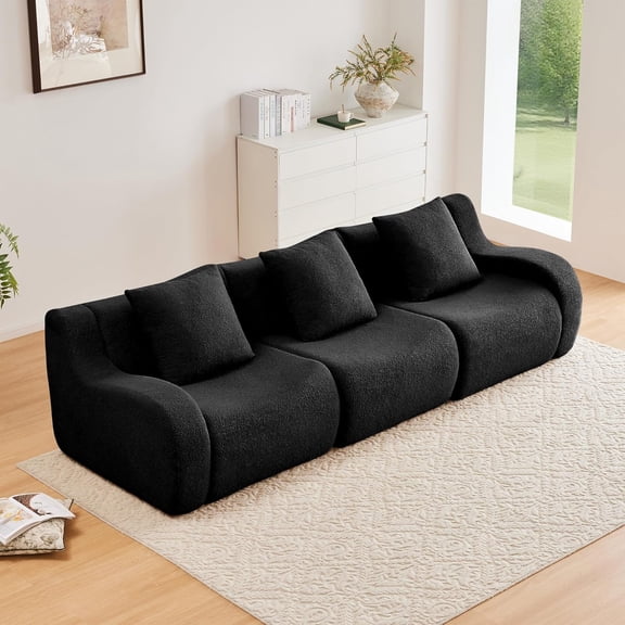 Lovableguy Oversized Modular Boneless Couch,Modern Teddy Sectional Sofa Set with Deep Seat,Comfy 3 Seater Cloud Couch for Living Room Bedroom,Black
