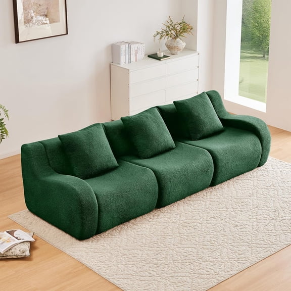 Lovableguy Oversized Modular Boneless Couch,Modern Teddy Sectional Sofa Set with Deep Seat,Comfy 3 Seater Cloud Couch for Living Room Bedroom,Green