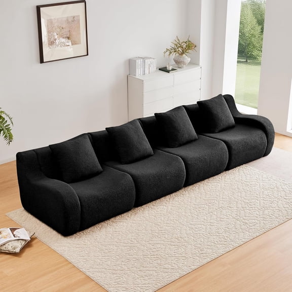 Lovableguy Oversized Modular Boneless Couch,Modern Teddy Sectional Sofa Set with Deep Seat,Comfy 4 Seater Cloud Couch for Living Room Bedroom,Black