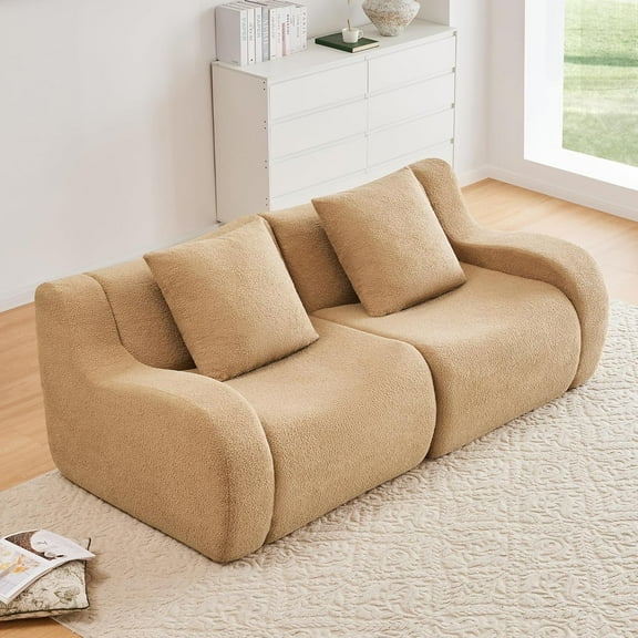 Lovableguy Oversized Modular Loveseat Couch,Modern Teddy Sectional Sofa Set with Deep Seat,Comfy 2 Seater Cloud Couch for Living Room Bedroom,Camel