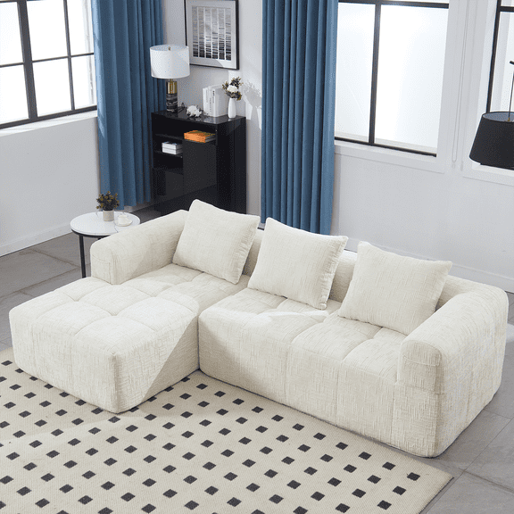 Lovableguy Oversized Modular Sectional Sofa,Modern Compression L-shaped Cloud Couch with Side Pockets and Deep Seat,Chaise Longue Equipped,for Living Room,Beige