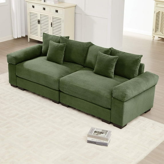 Lovableguy Oversized Sectional Modular Sofa,Corduroy Upholstered 2-Seater Cloud Couch with Extra-Wide Armrests,Comfy Loveseat for Living Room Bedroom Apartment,Beige
