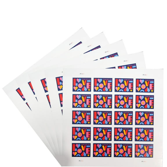 Love 2021 USPS Forever Postage Stamp 5 Sheets of 20 US Postal First Class Valentine Heart Wedding Celebration Anniversary Romance Party (100 Stamps)