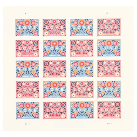 Love 2022 USPS Forever Postage Stamp 1 Sheet of 20 US First Class Valentine Heart Wedding Celebration Anniversary Romance Announcement Party (20 Stamps)