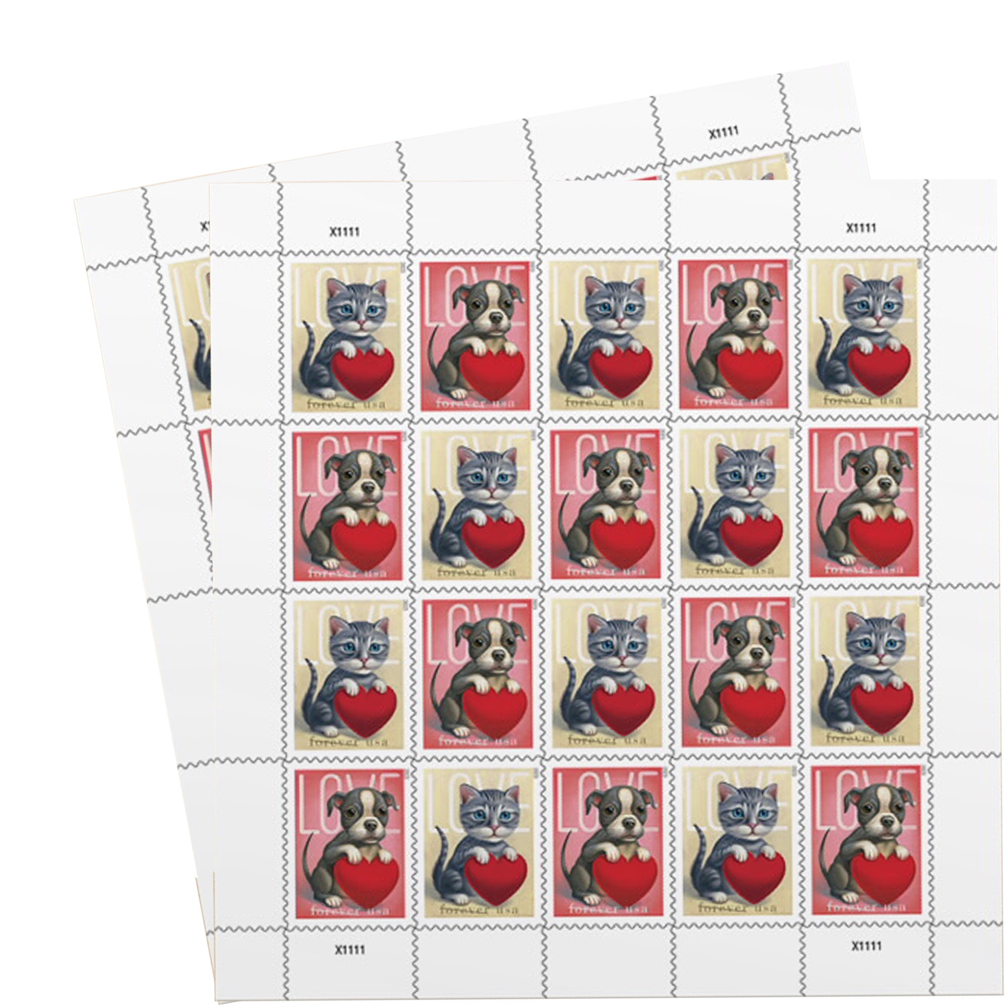 USPS Forever Love 2023 Postage Stamps 40 Count, 2 Sheets, First Class, Pet Themed