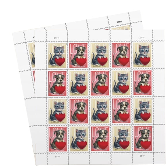 Love 2023 USPS Forever Postage Stamps 2 Sheets of 20 US Postal First Class Valentine Dog Cat Pet Wedding Celebration Anniversary Romance Party (40 Stamps)