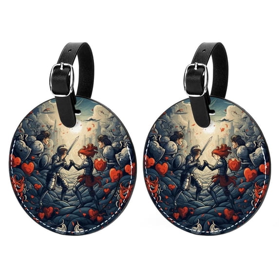 Love 2pcs PU Leather Round Bag Tags with Privacy Cover and Name ID Tag - Suitcase Tags for Travel Luggage, Handbags, Backpacks, School Bags