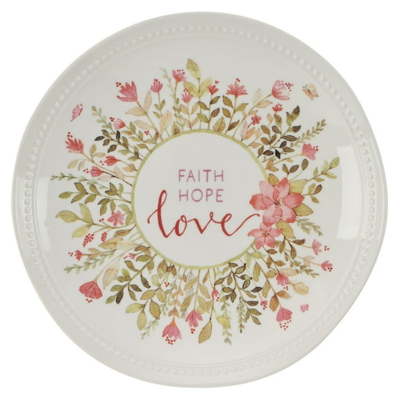 With Love 9" Ceramic Serving Plate for Home & Kitchen: Faith Hope Love Pink Floral Inspirational Dish for Appetizers, Desserts, Snacks-Food Safe, Lead & Cadmium-free