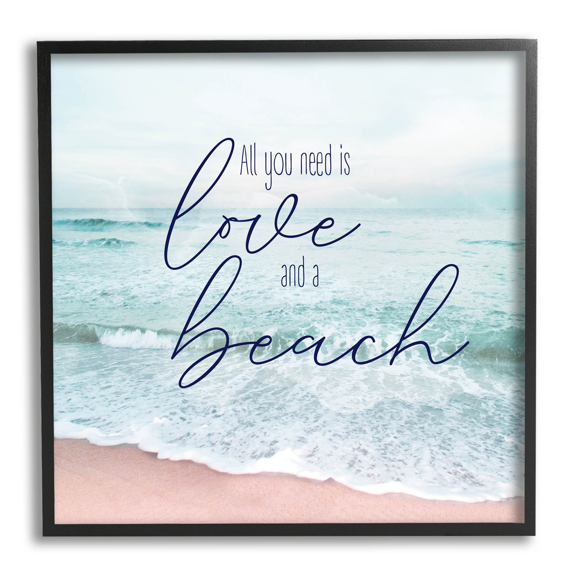 Love & A Beach Nautical Phrase Coastal Graphic Art Black Framed Art Print Wall Art