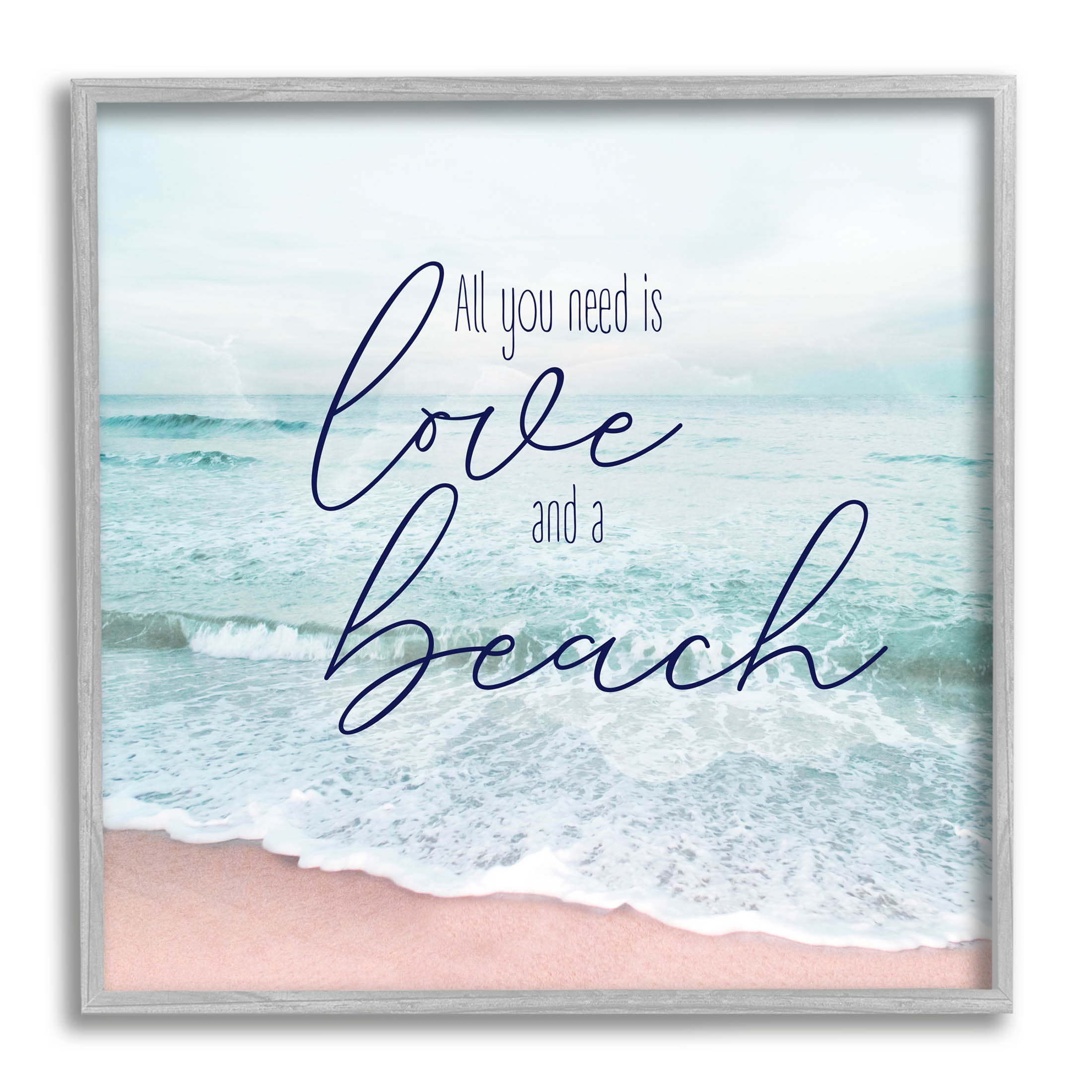 Love & A Beach Nautical Phrase Coastal Graphic Art Gray Framed Art Print Wall Art