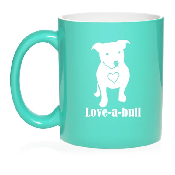 Love-A-Bull Pit Bull LoveCeramic Coffee Mug Tea Cup Gift for Her, Him, Friend, Coworker, Wife, Husband (11oz Teal)