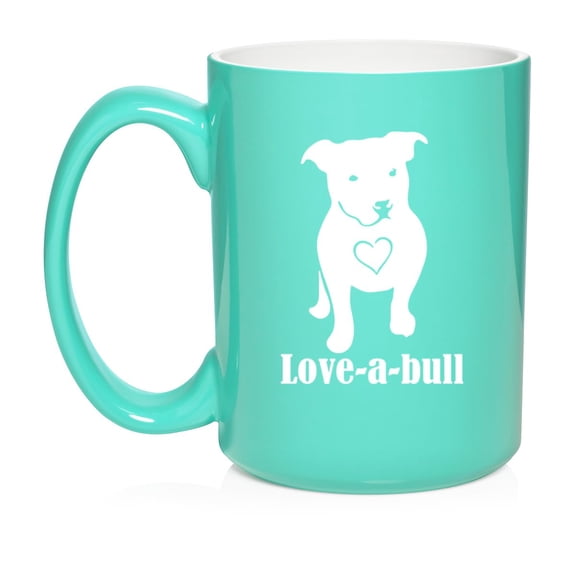 Love-A-Bull Pit Bull LoveCeramic Coffee Mug Tea Cup Gift for Her, Him, Friend, Coworker, Wife, Husband (15oz Teal)